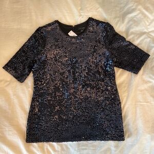 Ann Taylor Navy Sequin Short-Sleeve Top